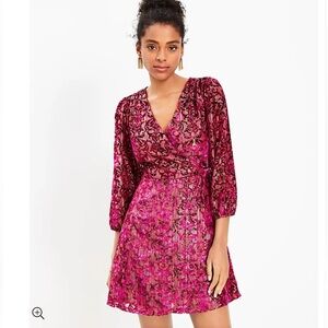 LOFT Shimmer Floral Velvet Wrap Dress